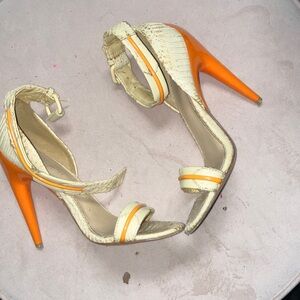 L.A.M.B. Beige and Orange Heels 6 1/2